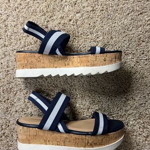 Madden Girl Blue and White Platform Sandals with Adjustable Straps